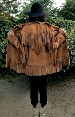 Vintage 60s 70s Hippie Boho Leather Fringe Western Jacket Coat
