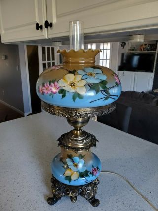 Antique Electric Gone With The Wind Parlor Lamp Hand Painted 25 "