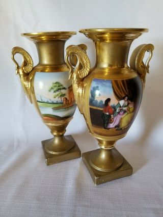 19th Century Porcelain French Old Paris Swan Handle Urns 10