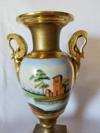 19th Century Porcelain French Old Paris Swan Handle Urns 3