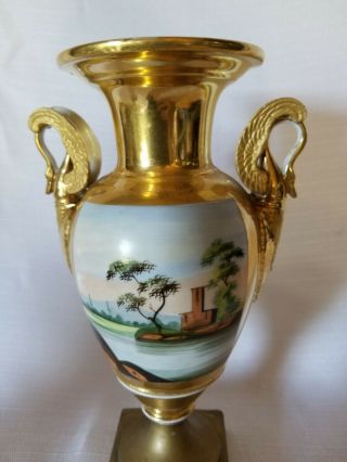 19th Century Porcelain French Old Paris Swan Handle Urns 4
