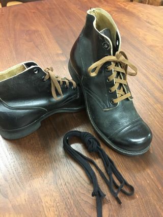1950s Vintage Us Black Leather Ankle Service Boots 8.  5d,  International Shoe Co