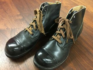 1950s vintage US black leather ankle service boots 8.  5D,  International Shoe Co 2