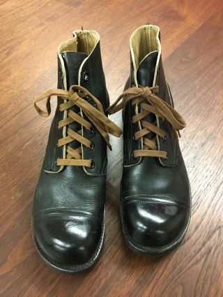 1950s vintage US black leather ankle service boots 8.  5D,  International Shoe Co 3