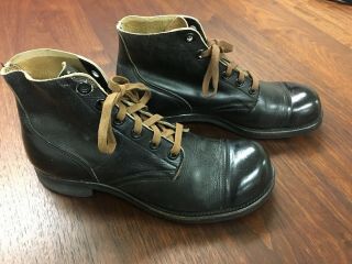 1950s vintage US black leather ankle service boots 8.  5D,  International Shoe Co 4