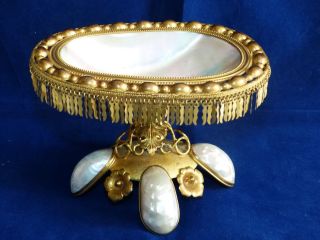 19th Century Antique Palais Royal Mother Of Pearl / Ormolu / Gilded Dish / Stand
