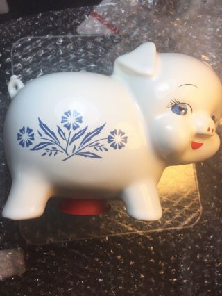 Vintage Corningware Corelle Piggy Bank Cornflower Blue White Pig Made In England