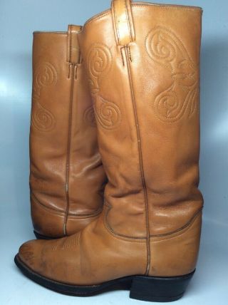 Vtg Black Label Tony Lama X - Tall Brown Leather Cowboy Boots Size 10 D