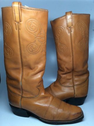 VTG Black Label TONY LAMA X - Tall Brown Leather COWBOY Boots Size 10 D 2