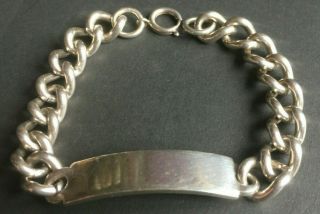 Solid 925 Sterling Silver Vintage Heavy Id Bracelet 55.  5 Grams 9 " Long