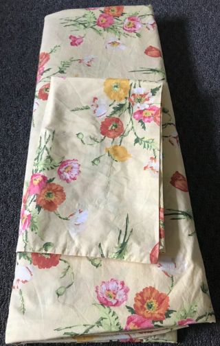 2pc Vintage Pottery Barn Wildflowers King Bed Duvet Cover & Sham Yellow Floral