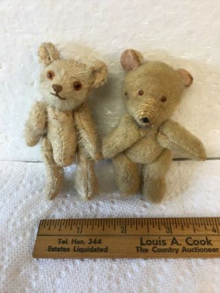 2 Antique Small Jointed Teddy Bears Mohair & Glass Eyes Steiff Germany Quality