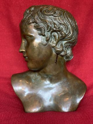 E Large Vintage Bronze Classical Victorian Portrait Bust Sculpture After Antique