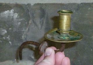 Rare 18th Century Colonial Era Iron And Brass Candleholder Candle Spike