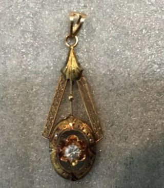 Vintage 14 K Yellow And Rose Gold Diamond Accent Lavalier Pendant