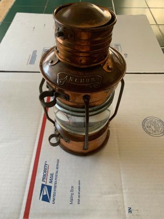 10” Vintage Old Anchor Brass Ship Mast Lantern Oil Nautical Made In Britain