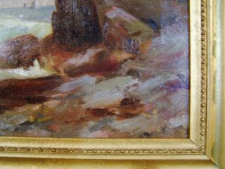 Antique ORIG OIL PAINTING on Canvas SEASCAPE Ocean Water Waves DEEP GOLD FRAME 4