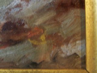 Antique ORIG OIL PAINTING on Canvas SEASCAPE Ocean Water Waves DEEP GOLD FRAME 5