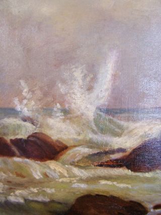 Antique ORIG OIL PAINTING on Canvas SEASCAPE Ocean Water Waves DEEP GOLD FRAME 7