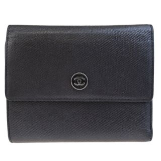 Authentic Chanel Cc Trifold Wallet Purse Leather Black Italy Vintage 04bd888
