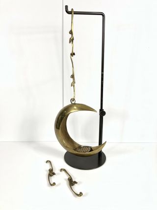 Vintage Brass Crescent Moon & Monkey Hanging Incense Burner