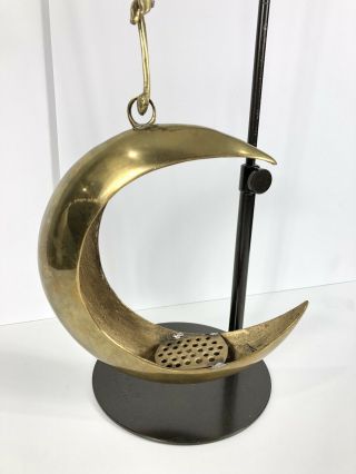 Vintage Brass Crescent Moon & Monkey Hanging Incense Burner 2