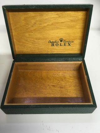 Authentic Rolex Rare Vintage Green Wooden Box Gold Symbol.  No Cushion 6
