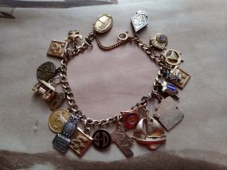 Antique 14k Gold Uc Berkeley Charm 20 Piece Fob Bracelet Memorabilia