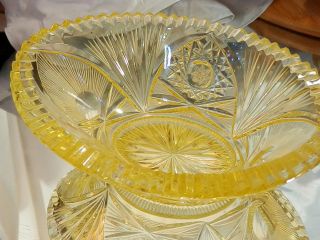 Rare Yellow Abp Dorflinger Cut Glass Large Heavy Bowl Dish Wow Fabulous R3