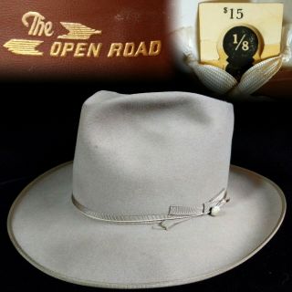 Vintage 1940s 7 - 1/8 Stetson 3x Beaver Open Road Thin Ribbon Fedora Hat