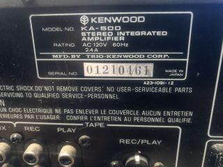VINTAGE Kenwood Model KA - 500 Integrated Amplifier 8