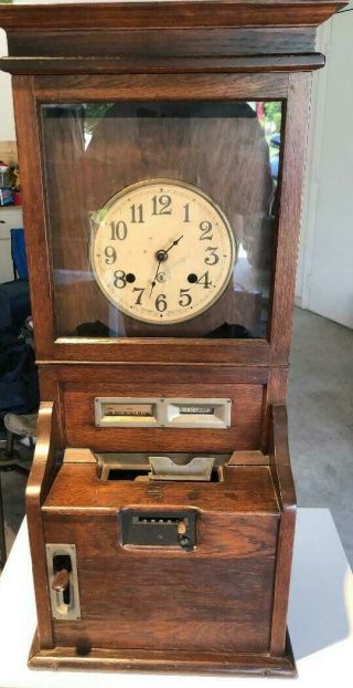Antique Oak Cabinet Time Clock Cincinnati 1800 
