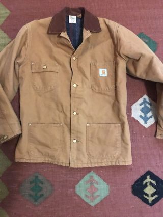 Vintage Carhartt Duck Blanket Lined Canvas Work Chore Coat Jacket 42 Tall Usa