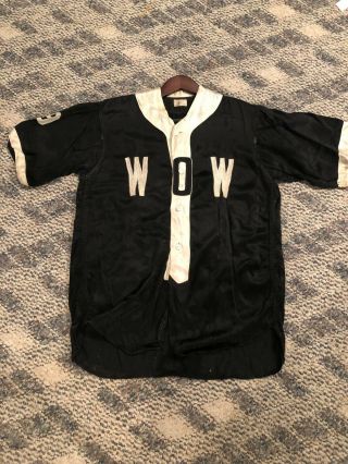 Vintage Baseball Uniform With Satin Jersey Sun Collar " Wow " And Pants
