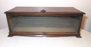 Large Antique Handmade Rectangular Wood Glass Brass Train Counter Display Case