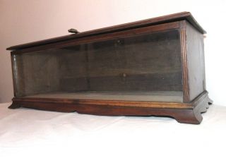 large antique handmade rectangular wood glass brass train counter display case 2