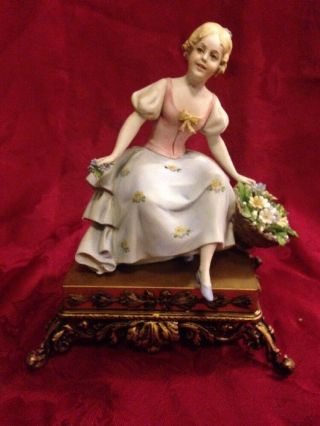 Vintage Italian Triade Benacchio Porcelain Figurine Girl Ormolu Metal Base