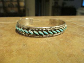 Remarkable Vintage Zuni Sterling Silver Needle Point Turquoise Row Bracelet