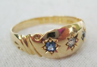 Antique Edwardian 18ct Gold Old Cut Diamond Cornflower Gypsy Sapphire Ring 1864 4