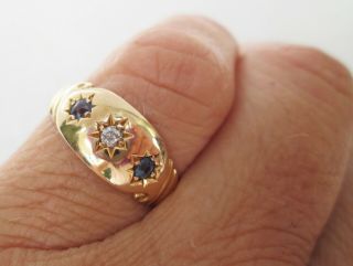 Antique Edwardian 18ct Gold Old Cut Diamond Cornflower Gypsy Sapphire Ring 1864 5