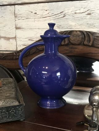 Rare Vintage Homer Laughlin Sapphire Blue Water Carafe With Cork Lid
