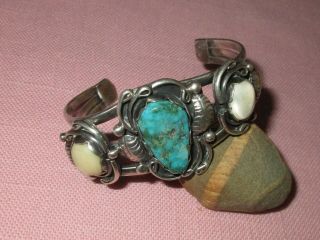 Vintage Early American Indian Navajo Sterling Silver Turquoise Cuff Bracelet