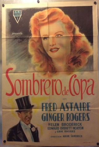 Vintage Argentinean Top Hat Movie Poster Ginger Rogers Fred Astaire