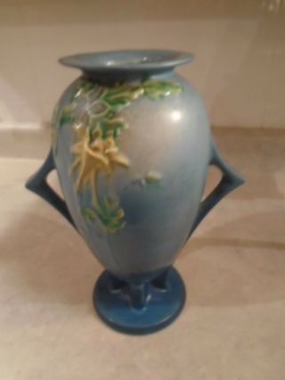 Vintage Large Blue Roseville Vase 25 - 12 2