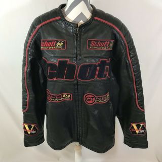 Vintage Schott Black Leather Jacket Formula One Racing F1 Size Xxl