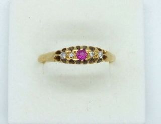 Vintage Antique 18ct Yellow Gold Ruby And Diamond Gypsy Ring.  Size Y.