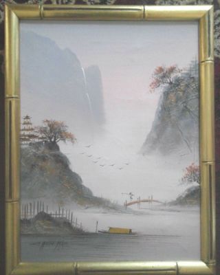 Mountain Harbor Mist Vintage Oil On Canvas 12 " X 18 " Signed Chen Mao