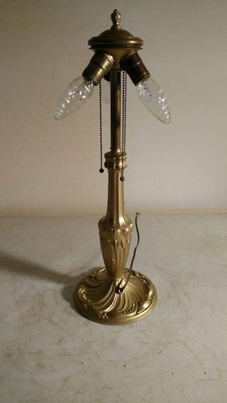 Antique Signed Pittsburgh 3 Socket Lamp Base Slag Or Leaded Glass