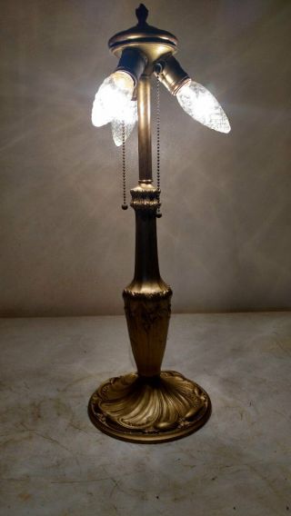 Antique Signed Pittsburgh 3 socket lamp base slag or leaded glass 2