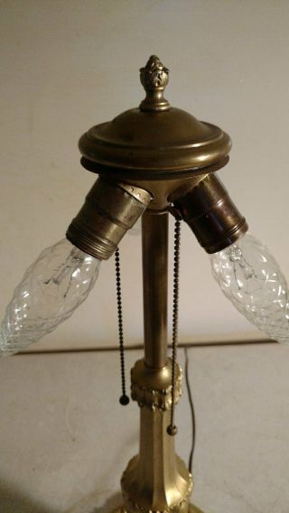 Antique Signed Pittsburgh 3 socket lamp base slag or leaded glass 5